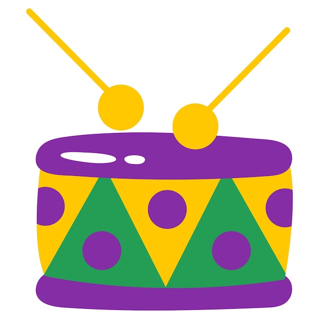 Mardi gras carnival design element, flat style. drum. vector illustration.