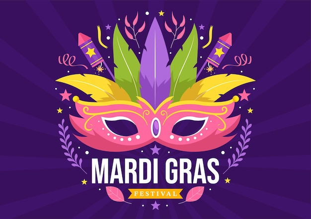 Mardi gras carnival illustration with mask and festival for web banner or landing page template