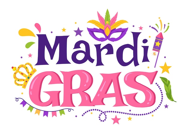 Иллюстрация карнавала Марди Гра с маской и фестивалем для веб-баннера или шаблона целевой страницы