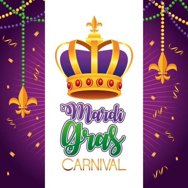 Mardi gras carnival lettering with queen crown  illustration