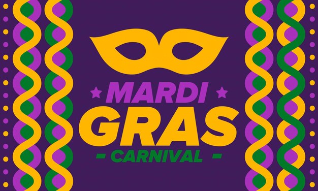 Vector mardi gras carnival in new orleans fat tuesday folk festival costume masquerade carnival mask