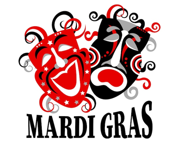 Mardi gras, colorful carnival masks and congratulatory text. red and black design. banner, poster