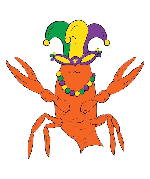 Mardi Gras Funny Crawfish with Mask and Beads