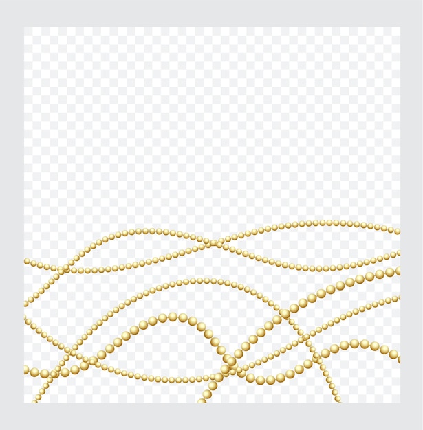 マーディ・グラス 金色または青銅色 円形のチェーン リアルなストリングビーズ 隔離された装飾要素 金色のビーズデザイン ベクトルイラスト
