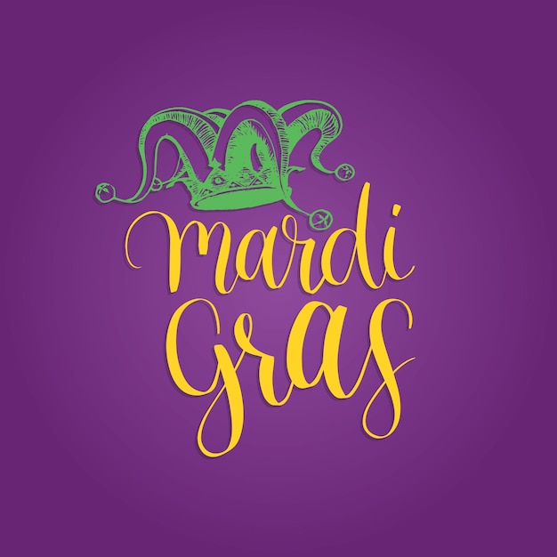 Vettore cartolina d'auguri di mardi gras mano lettering.