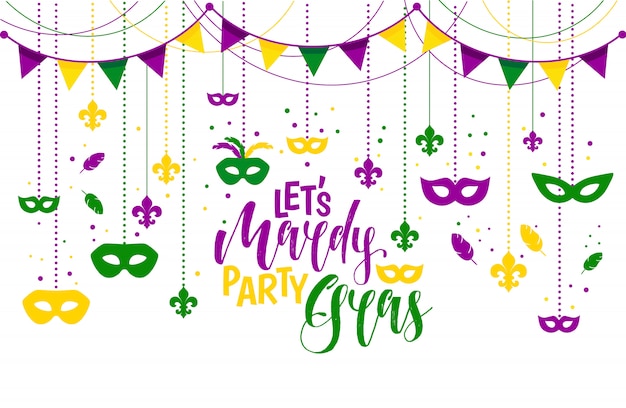 Vector mardi gras icons colored frame with a mask