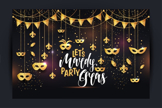 Vector mardi gras icons with a mask