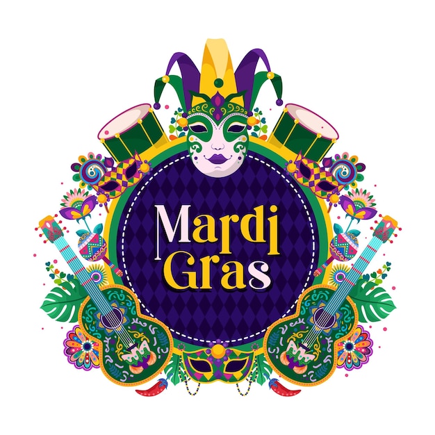 mardi gras illustration with colorful brazilian ornament
