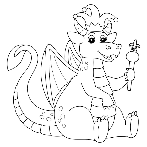 Mardi Gras Jester Dragon Isolated Coloring Page