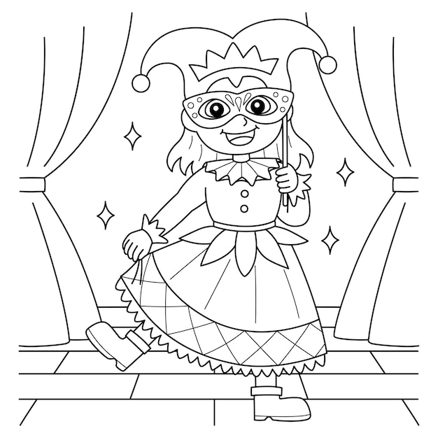 Mardi Gras Jester Girl Coloring Page for Kids