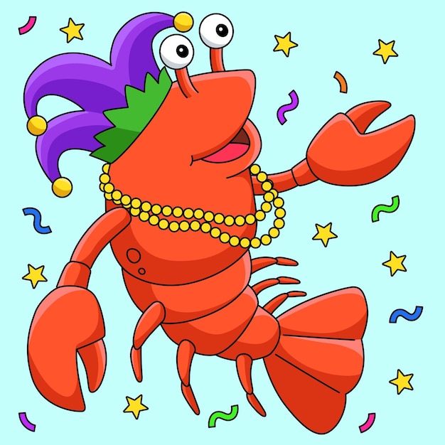 Mardi Gras Jester Langoesten Gekleurde Cartoon