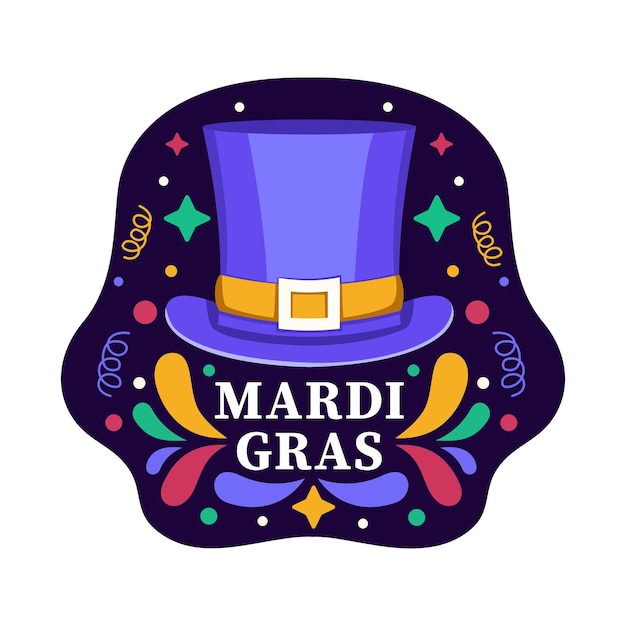 Дизайн этикетки Mardi Gras с красочным и плоским векторным стилем