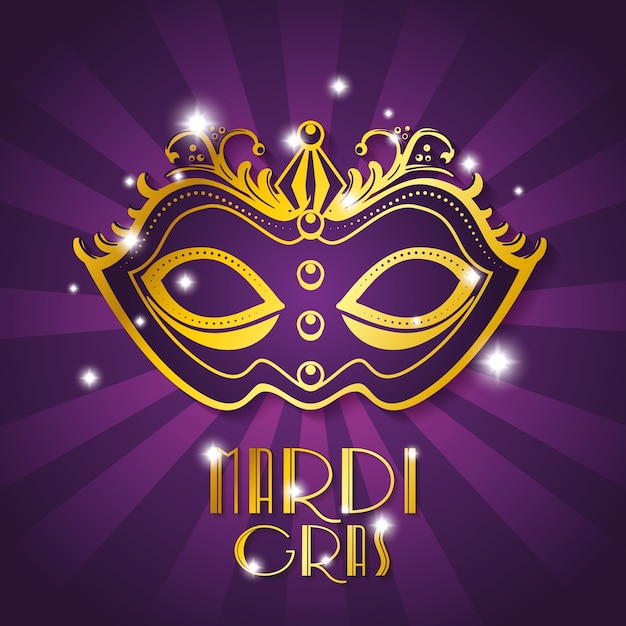 Mardi gras lettering poster with mask carnival banner