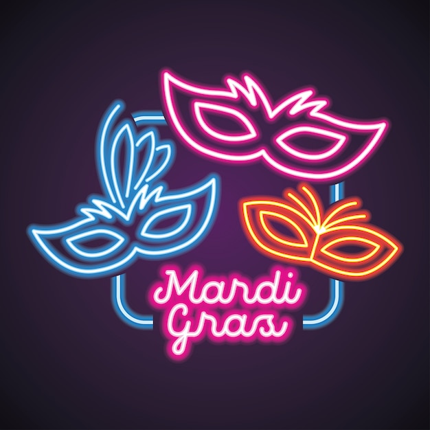 Vector mardi gras for mask carnival with neon light