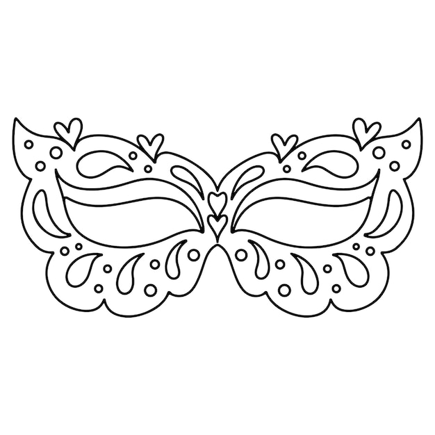 Vector mardi gras mask in hand drawn doodle style carnival element coloring page vector illustration