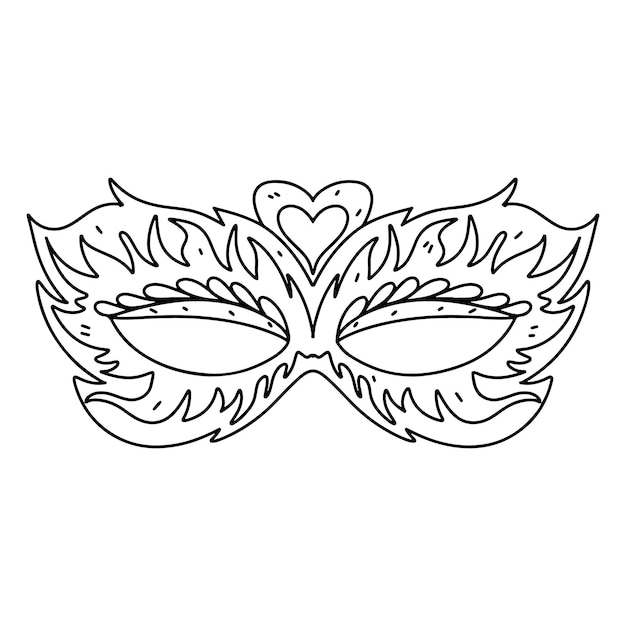 Vector mardi gras mask in hand drawn doodle style carnival element coloring page vector illustration