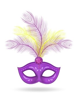 Icona della maschera del mardi gras, stile 3d realistico. maschera con piume isolate su sfondo bianco. martedì grasso concetto. illustrazione vettoriale.