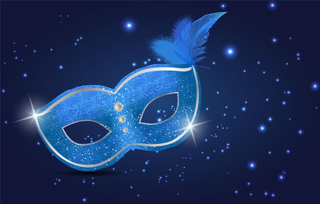 Mardi Gras party banner. Blue glittering carnival mask, Mardi Gras poster, banner or flayer template