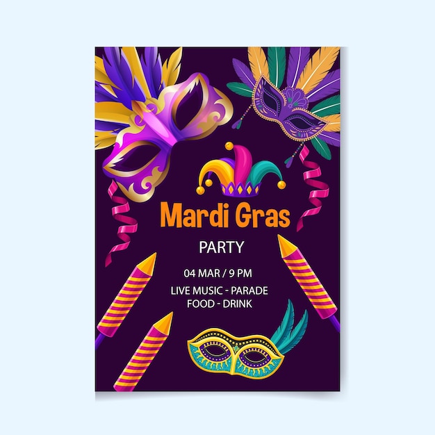 mardi gras party with white mask and guitars in 3d illustration