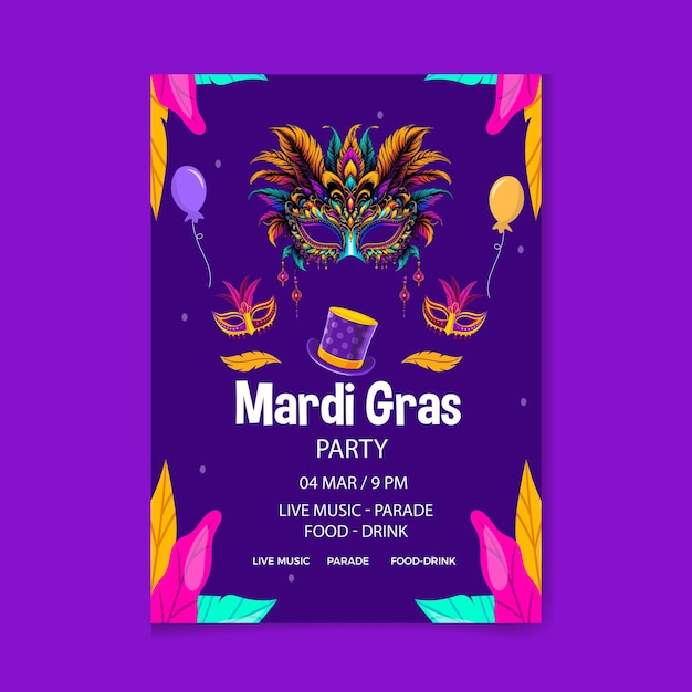 mardi gras poster with pearls and white mask mardi gras background with party celebration poster