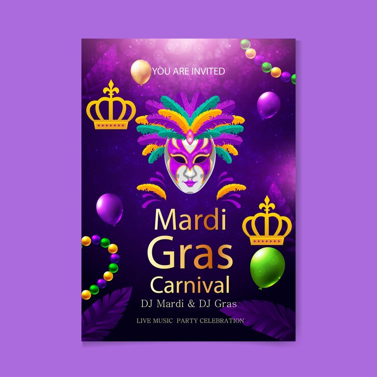 Vector mardi gras poster with pearls and white mask mardi gras background with party celebration poster