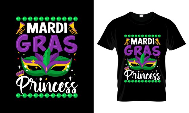 Vector mardi gras princess kleurrijk grafisch t-shirt mardi gras day t-shirt ontwerp