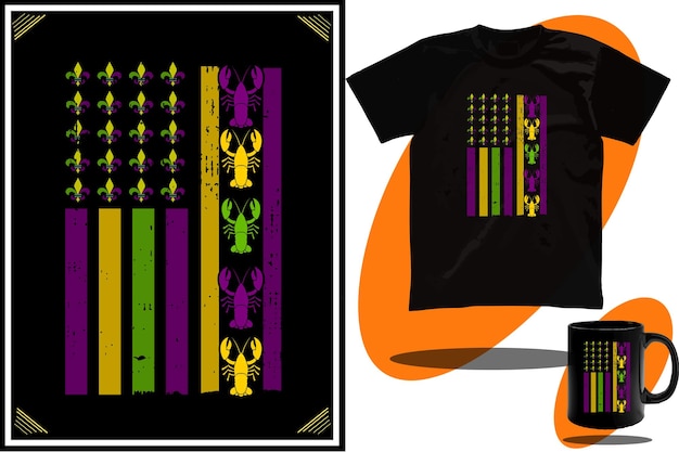 Vector mardi gras t-shirt en mardi gras 2023 shirt, mardi flag t-shirt of mardi gras party vector.