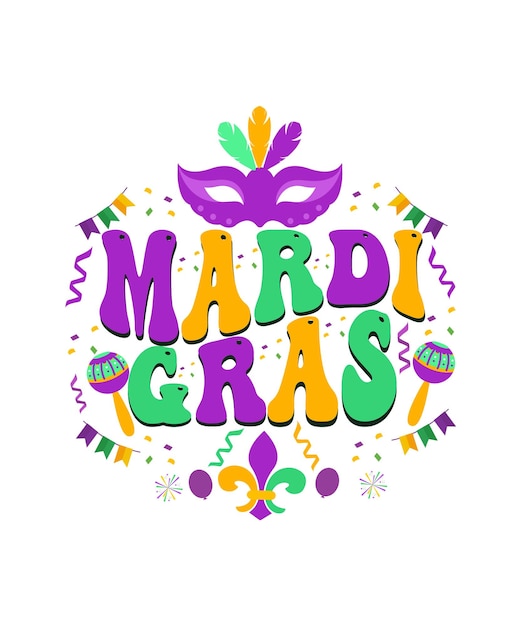 Mardi gras typography t-shirt or label and badge collection