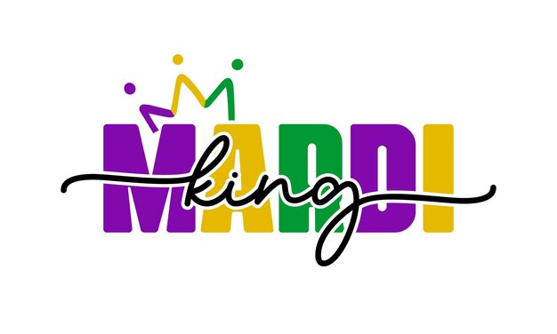 Mardi King Mardi Gras citeert retro groovy typografie sublimatie op witte achtergrond