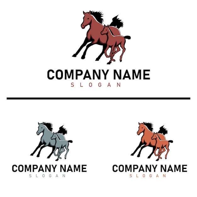 馬と子馬のランニング ビジネスのロゴのテンプレート