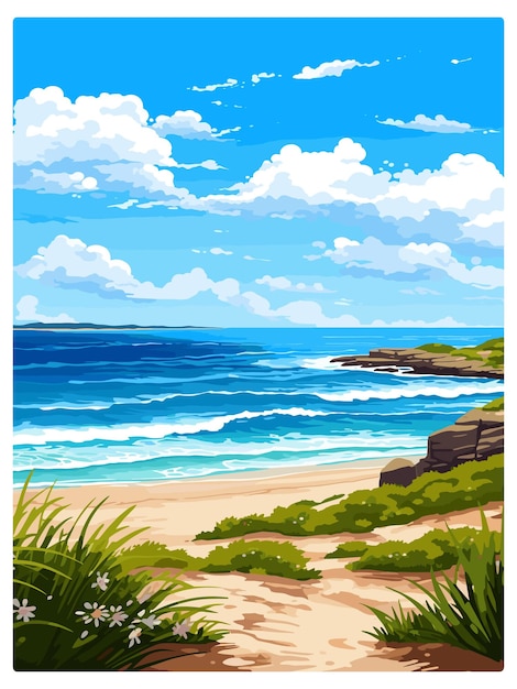 Vector margaret river australia deco vintage travel poster souvenir postcard portrait painting illustration