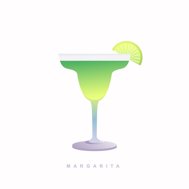 Vector margarita cocktail garnished with slice of lime vector illustration isolated on white background