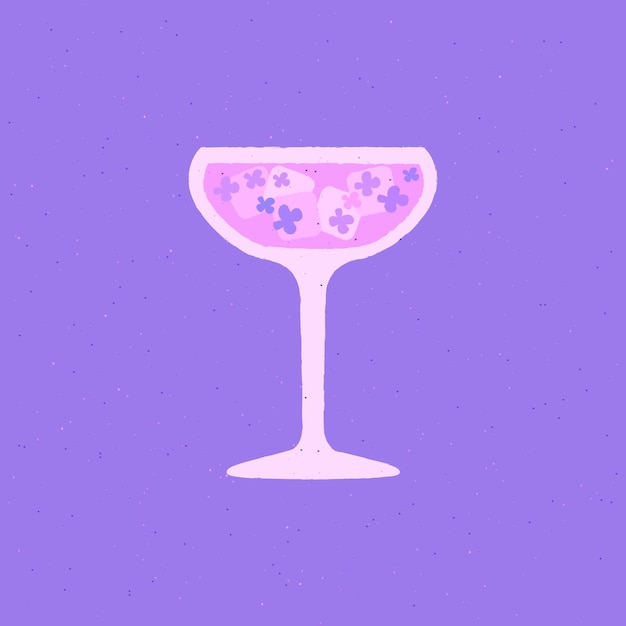 マルガリータ グラス アイス キューブと花のカクテル ドリンク バーやパーティー用の冷たい飲み物 イベント用のローズ ワイン テクスチャ シンプルなレトロなカクテル ポスターのフラット ベクトル イラスト