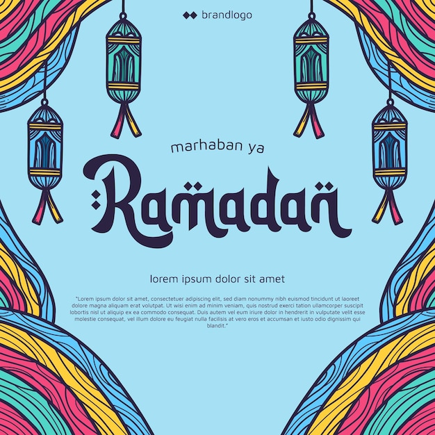 Marhaban ya ramadan kleurrijk leuk ramadan festival groet posterontwerp