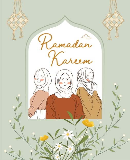 Marhaban ya ramadhan poster template met hijabi girl vector illustratie