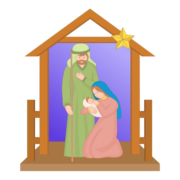 Maria Jozef en het kleine kindje Jezus in het portaal van Bethlehem