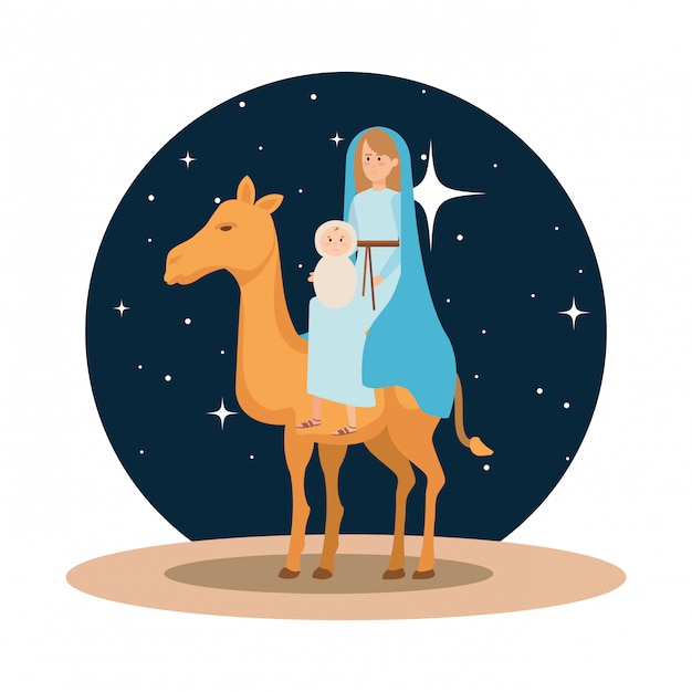 Maria-maagd met jezus baby in kameel