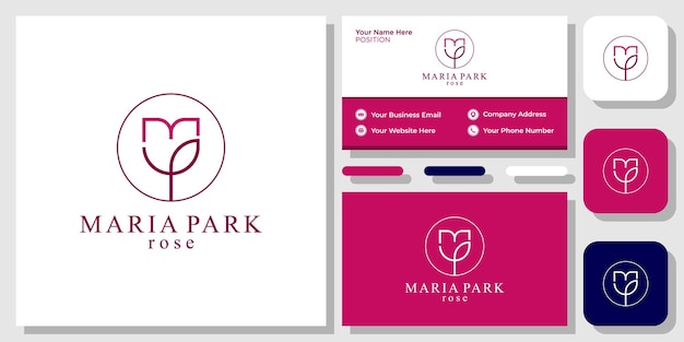 Maria Park rose symbol graphic flower feminine initials tulip shape with business card template
