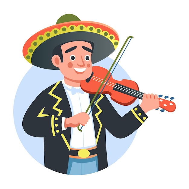 mariachi musician playing violin illustration in flat style