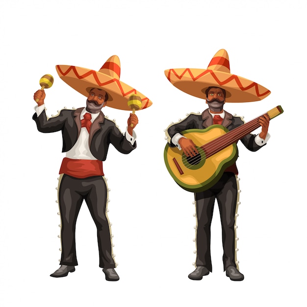 Vettore mariachi con chitarra e maracas
