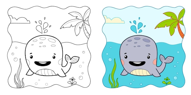 Mariene achtergrond kleurboek of kleurplaat voor kinderen walvis vector clipart