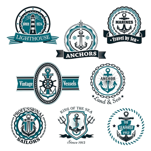 Vector mariene en nautische heraldische vector iconen set