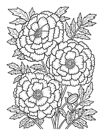 Premium Vector | Marigold flower coloring page for adults