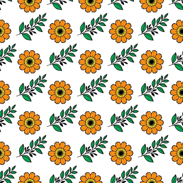 Marigold flower and leaf Seamless Pattern Design