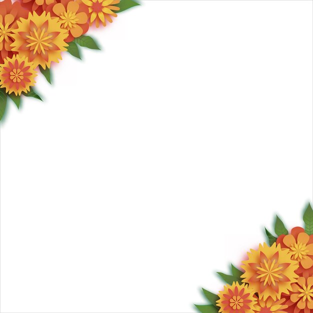 Marigold. Green Leaf Garland. Yellow Orange Paper Cut Flower. Indian Festival Flower and Mango leaf. Happy Diwali, Dasara, Dussehra, Ugadi. Decorative Elements for Indian Celebration. Vector.