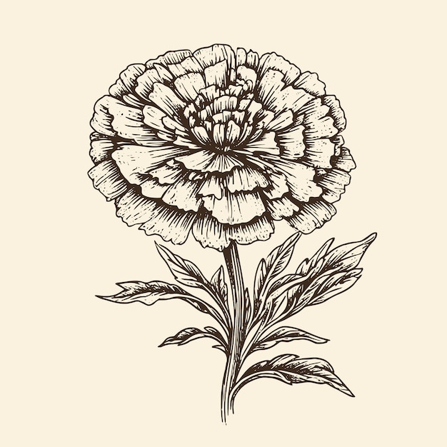 Vector marigold vector drawing isolated hand drawn engraved style illustration