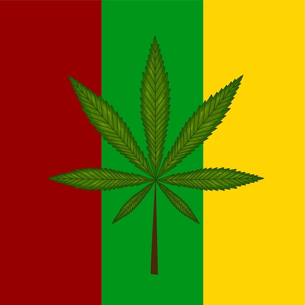 Vector marijuana leaf on reggae flag. vector illustration.