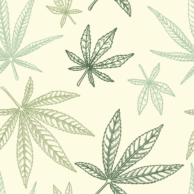 Marijuana leaves seamless pattern Cannabis hand drawn vintage background