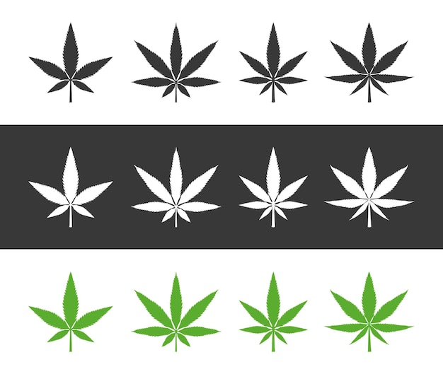 Vector marijuana leaves silhouette vector illustration set