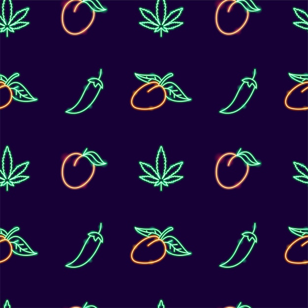 Marijuana Mango Chili Neon Seamless Pattern